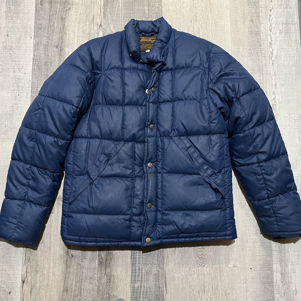 Eddie Bauer Vtg Goose Down Jacket 1990s Men's M Navy Blue USA Outdoor Hiking